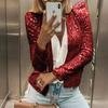 Lente Nieuwe Damesmode Opstaande Kraag Patchwork Pailletten Jas Kort Casual Veelzijdig Bovenkleding
