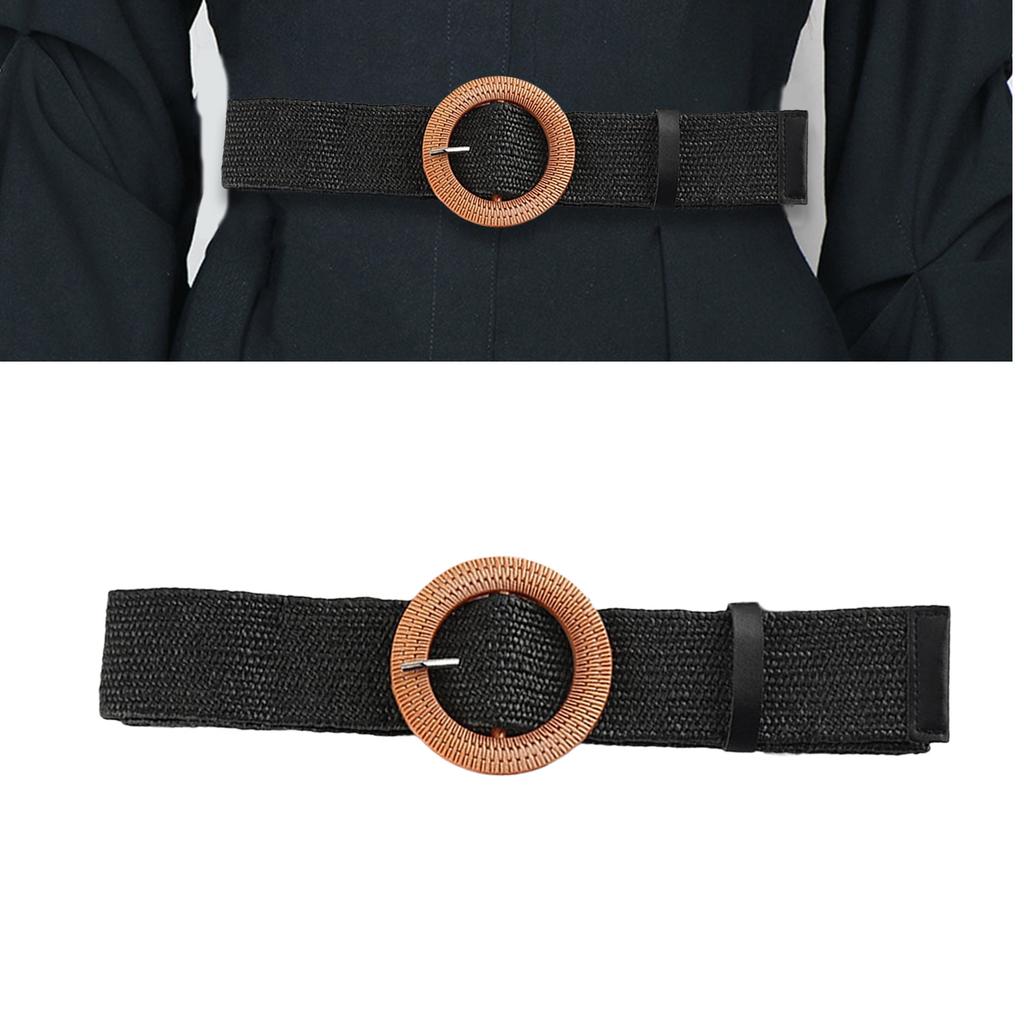 Plastic Buckle Waist Belt Aesthetic Braided Belt Decorative Waistband Wide Belt for Dress Elegant Weaving Waiststrap