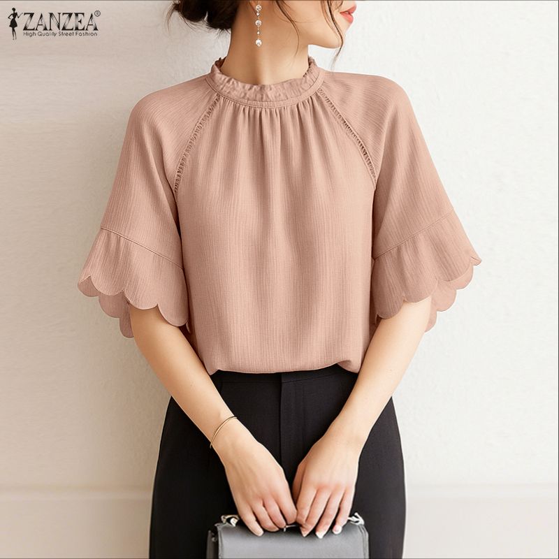 ZANZEA Women Round Neck Loose Casual Flare Half Sleeve Blouse