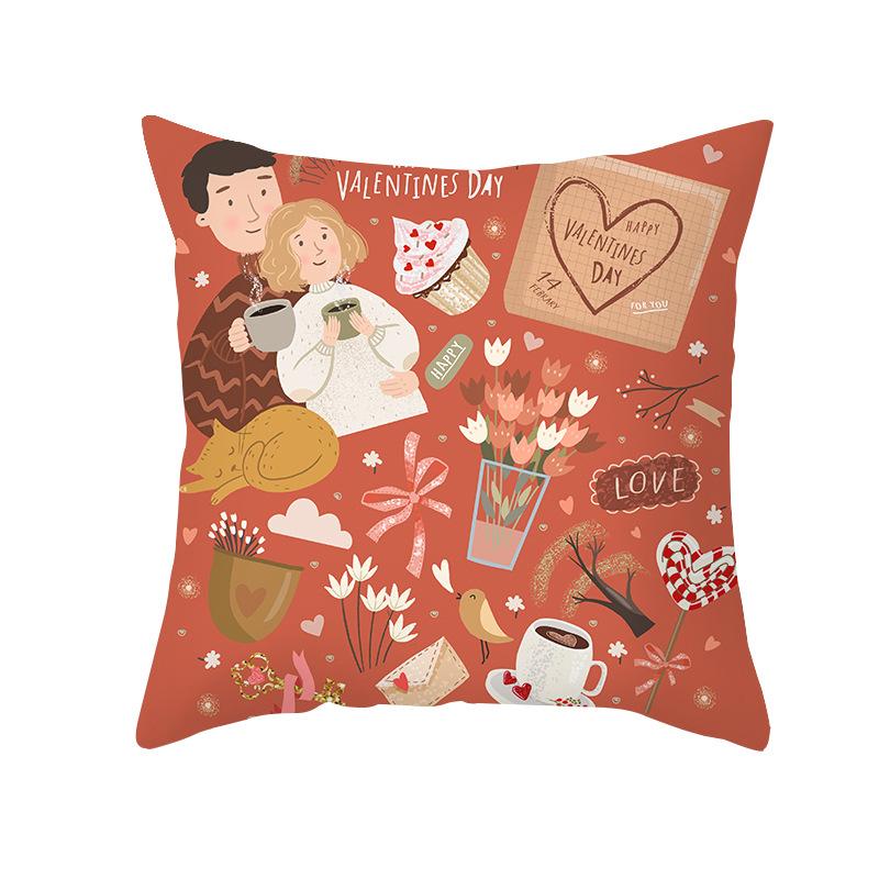 Shopee Valentine's Day Pillow Cover Home Sofa Cushion Cover Peach Skin Printed Living Room Bedroom Cushion Cover