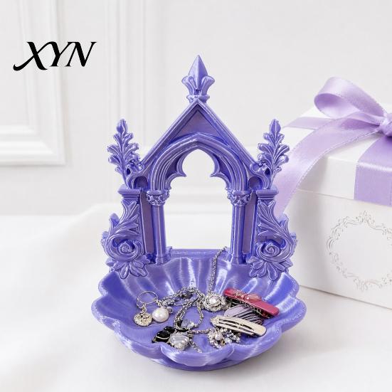 Retro Styl Uchwyt na Biżuterię Taca do Przechowywania, z Gotyckim Łukiem Perłowym Wzorem, Taca Light Luxury Tematyczny Organizer, na Pierścionki Kolczyki Naszyjniki Makaroniki