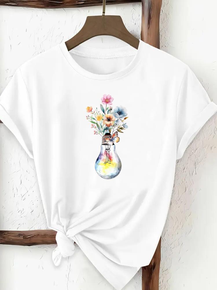 (Asian Size) Butterfly Flower Trend Woman Top Fashion Women Clothing T Shirt Female Short Sleeve Graphic T-shirts Print Tee