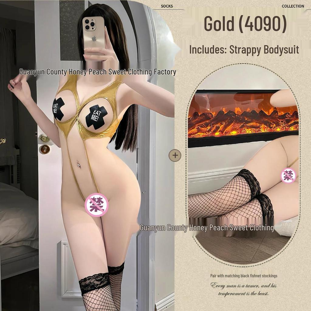 Sleek Cutout Hot Stamping Bodysuit for Nightclub and Private Room