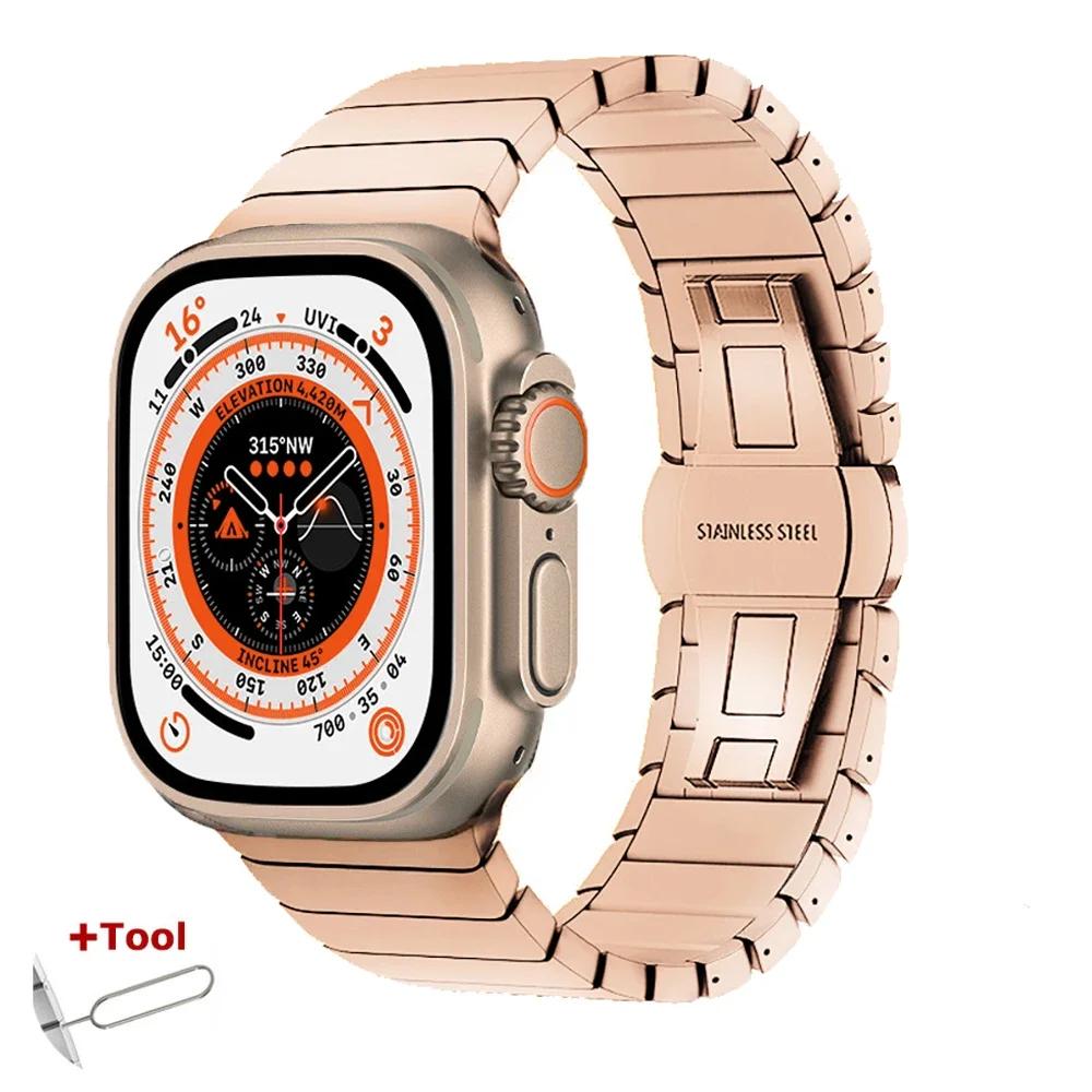 Stainless Steel Strap For Apple Watch Band Ultra 3/2/1 49mm 45mm 41mm 44mm 42mm 46mm Metal Link Bracelet iWatch 11 10 9 8 7 6 5