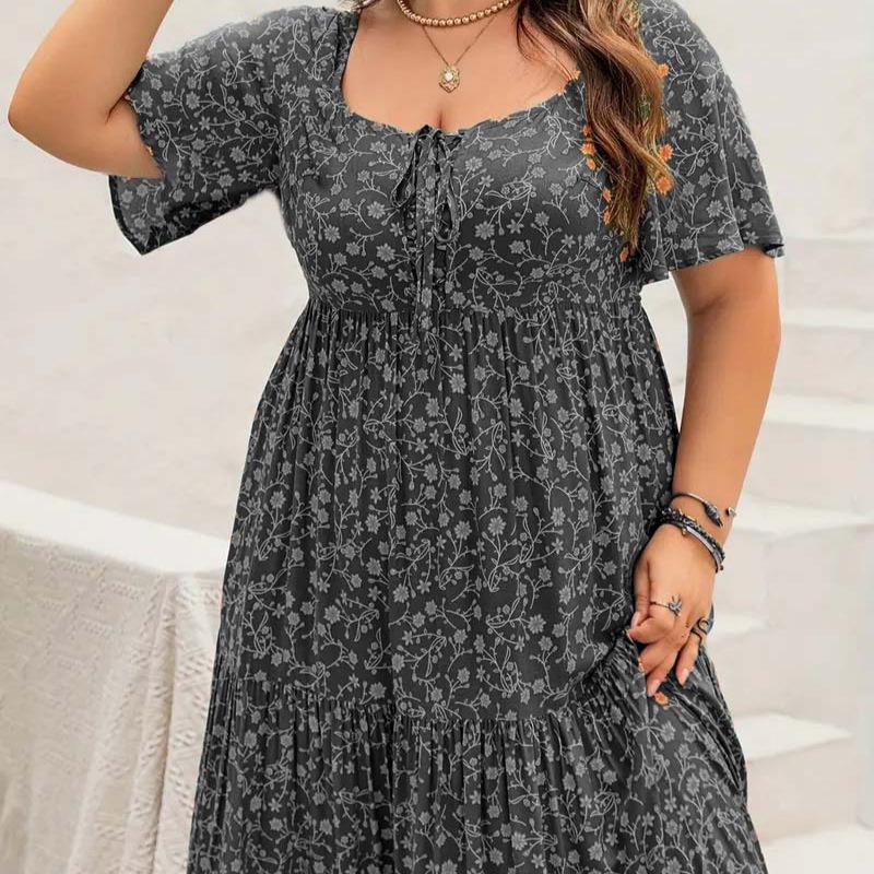 Bohemian Floral Plus Size Short Sleeve Maxi Dress