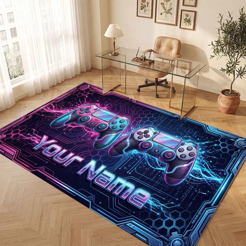 City Cyberpunk Theme Crystal Velvet Floor Rug Personalized Custom Name Text Warm Carpet Home Decoration
