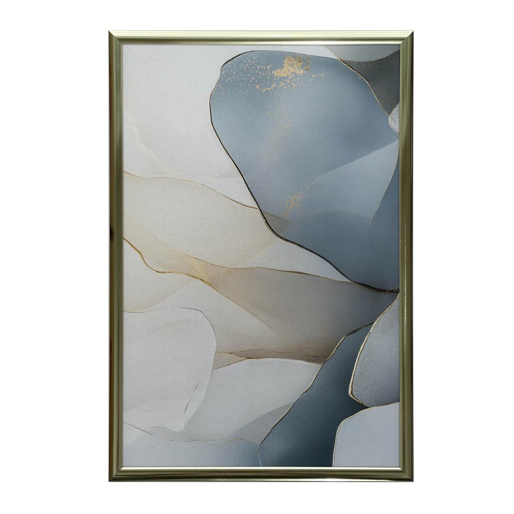 Floral Elegance In Shades of Blue Floral Elegance In Shades of Blue, 50X70 Cm, Black Aluminum Frame, 230 Gsm Matte Paper