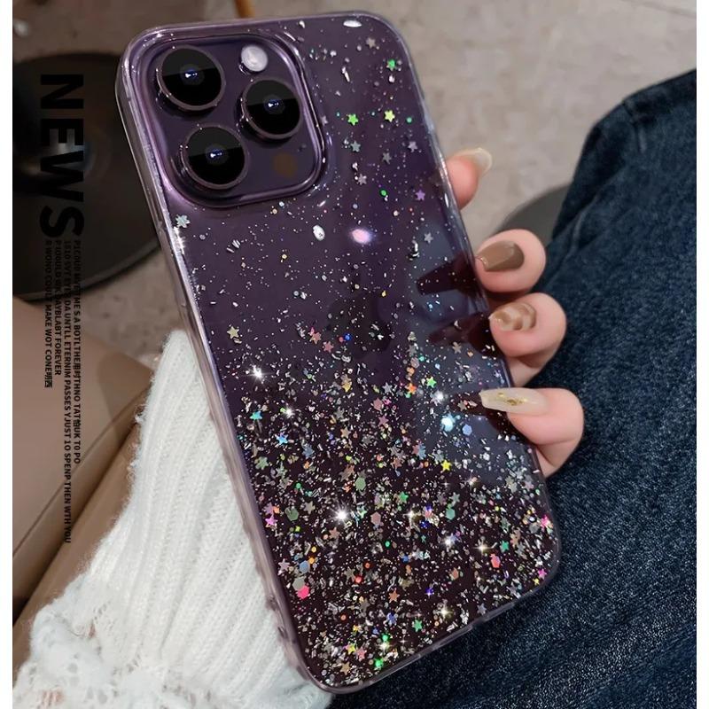 Luxury Purple Sequin Glitter Bling Phone Case For Iphone 16 Pro Max 15 14 13 12 11 Xr Xs 7 8 Plus Fashion Shockproof Soft Cover