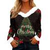 Kadın Günlük Moda Uzun Kollu Noel Baskılı Flanel Yakalı Üst