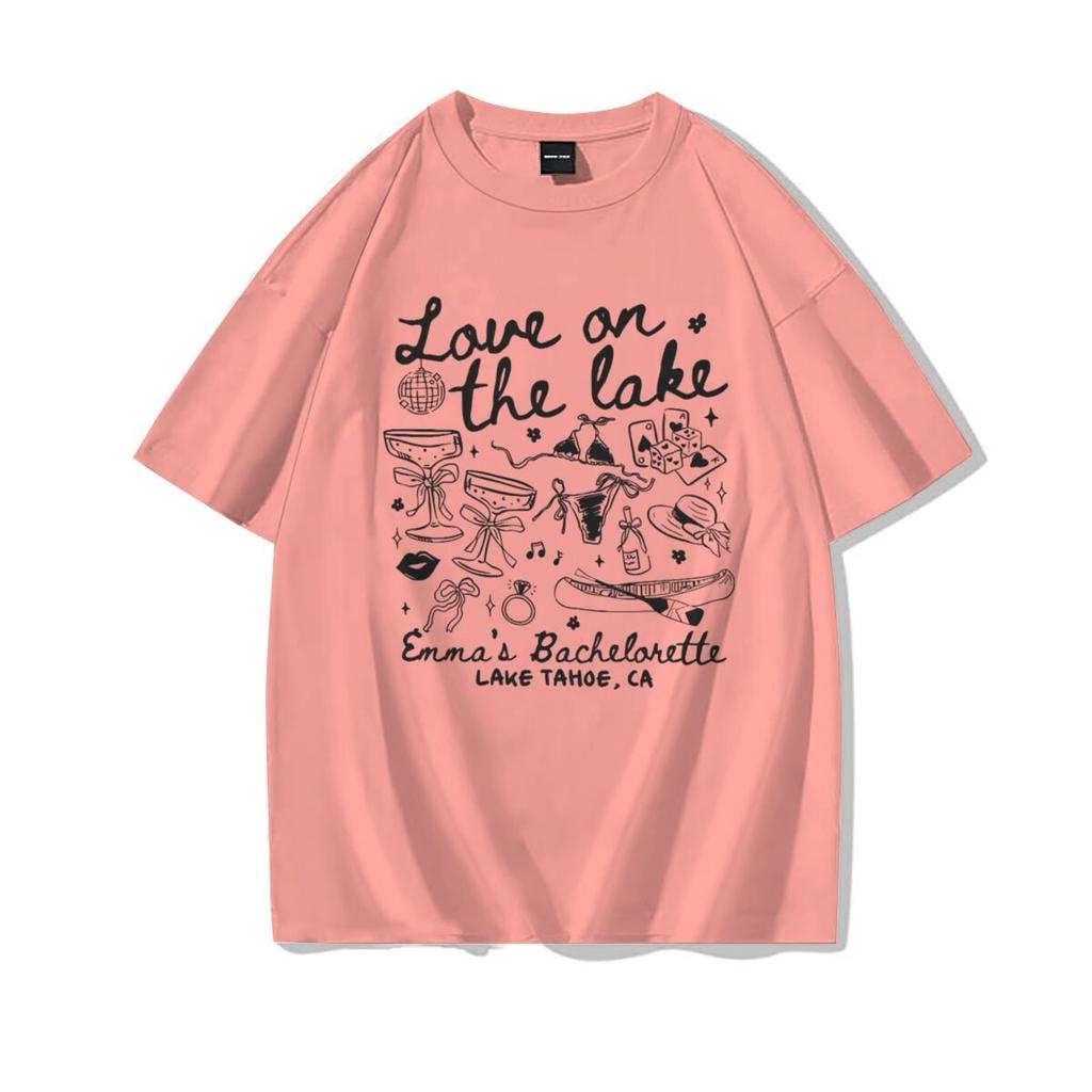 Love On The Lake Unisexs Tshirt Harajuku Graphic Casual Top 100 Cotton Tshirt Girls Retro Vintage Casual Round Neck Tops