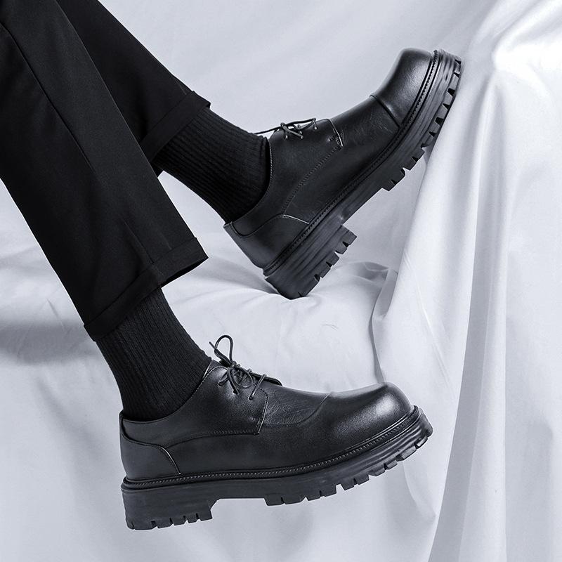 Big head leather shoes men's spring and autumn fashion black casual round head British business dress versatile trendy shoes 66109-Y
