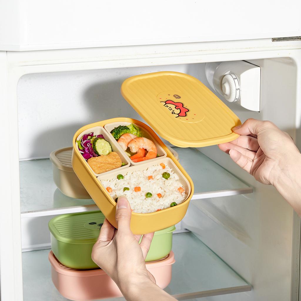 3-Compartment Cute Plastic Lunch Box Portable Detachable Fruit Salad Food Container Divided Bento Box Microwave Safe