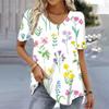 Women's T-shirt 3D Floral Pattern Printing Casual Short-sleeved V-neck Loose Top