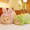 Cartoon Dinosaur Transforming Plush Pig Toy - Long Fur Sleeping Hug Pillow