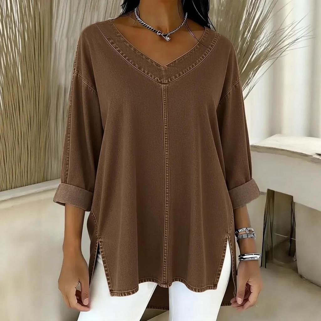 2026 Vår Europeisk & Amerikansk Street Fashion Dam V-ringad Denimtopp