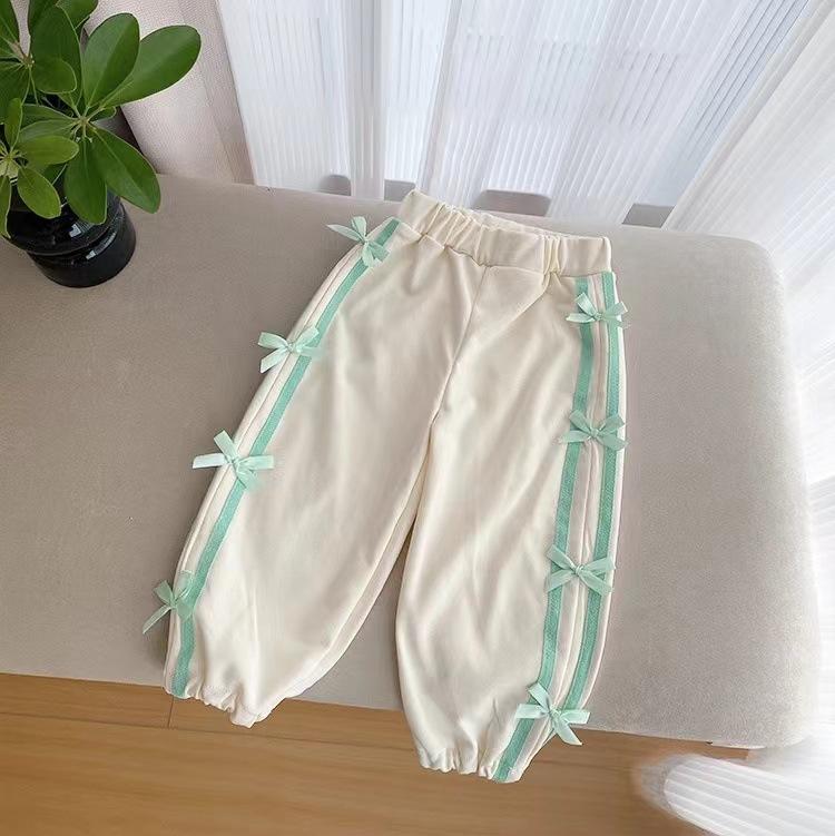

Детские спортивные брюки в вертикальную полоску для девочек, милые спортивные брюки с бантом, универсальные повседневные брюки для малышей, детские брюки 80cm бежевый