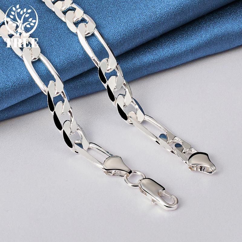 כסף סטרלינג 925 8 מ"מ שרשרת צד שטוחה 16/18/20/22/24 אינץ' תכשיטי שרשרת