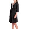 Women's V Neck Lace Trim 3/4 Sleeve Wrap Maternity Nursing Dress With Waist Tie