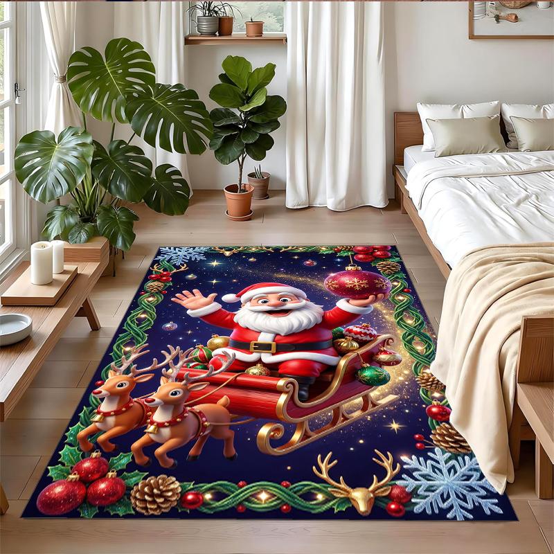 Christmas Printed Square Area Rug Soft Non Slip Floor Carpet For Bedroom Holiday Gift