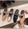 Wiosna Lato Nowe Kwadratowe Kapcie Metalowa Klamra Gruba Podeszwa Damskie Wsuwane Mulesy Buty Moda Koreańskie Wszechstronne Klapki do Sukienki