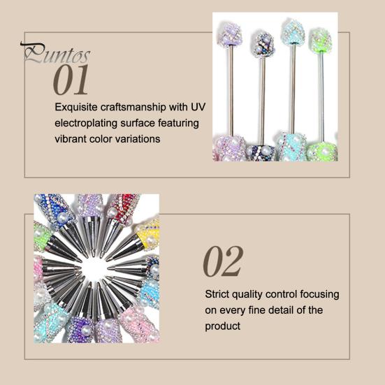 Rhinestone Bling Pens DIY Beadable Pen, Rhinestones And Faux Pearls Beaded Office Desk Accessories Black Ink Ballpoint Pen for School Supplies