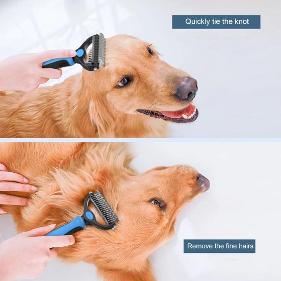 Pet Grooming Rake And Comb, Double-Sided Undercoat Rake Pet Detangling Comb, Dog Dematting Rake, Grooming Tool for Long Short Hair Cats Dogs