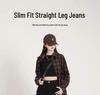 Women's Black Fleece-Lined Slimming Straight-Leg Jeans - Winter Fashion, Versatile, Loose Fit
