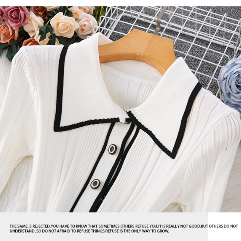 Autumn Winter Women Elegant Turn-down Collar Knitted Sweater Long Maxi Sheath Dresses