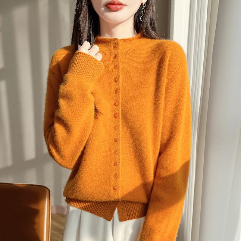 Autumn And Winter New Women'S Wool Sweater Cardigan Stand-Up Collar Jacket Loose Thickened Long-Sleeved Sweater Top Knitted Sweater Versatile