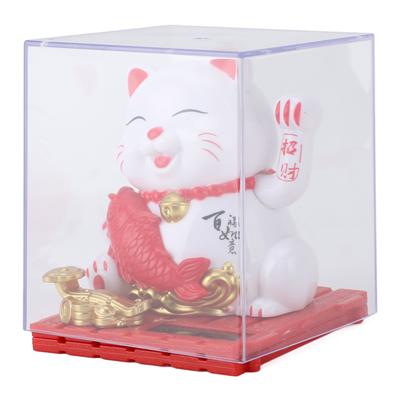 Solar Waving Cat Innovative Cute Solar Cat Solar Powered Fortune Cat with Transparent Cover for Car Dashboard Cashier Desk Store