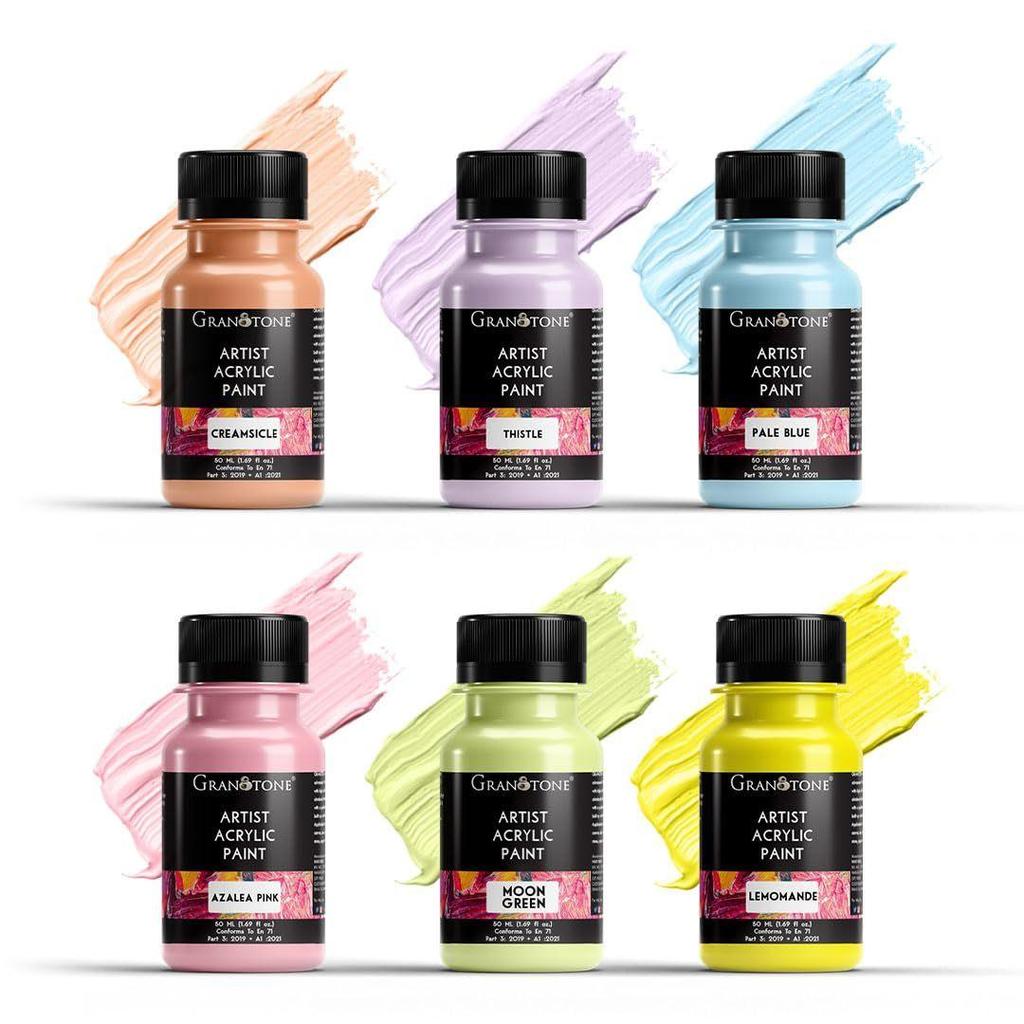 Pastel Acrylic Paint Set - 6 Beautiful Colors, 50 Ml Each - Perfect For Artists And Crafters - Multicolor