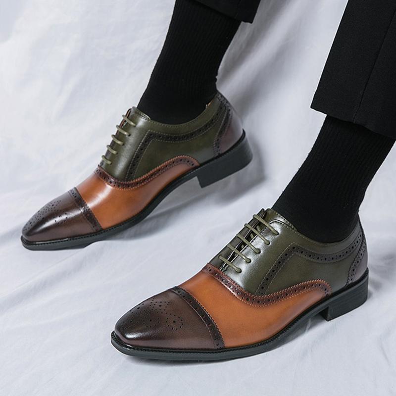 Fashion New Men Pointed Mixed Patchwork Casual Dress Homecoming Brogues Shoes Designers Male Formal Oxfords Wedding Footwear