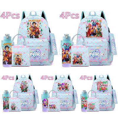 4Pcs/set Christmas K-POP Printed Backpack with Handbag Pencil Case 750Ml Water Bottler for Teenager Student Boy Girl Large Capacity Bookbag Kid Gift