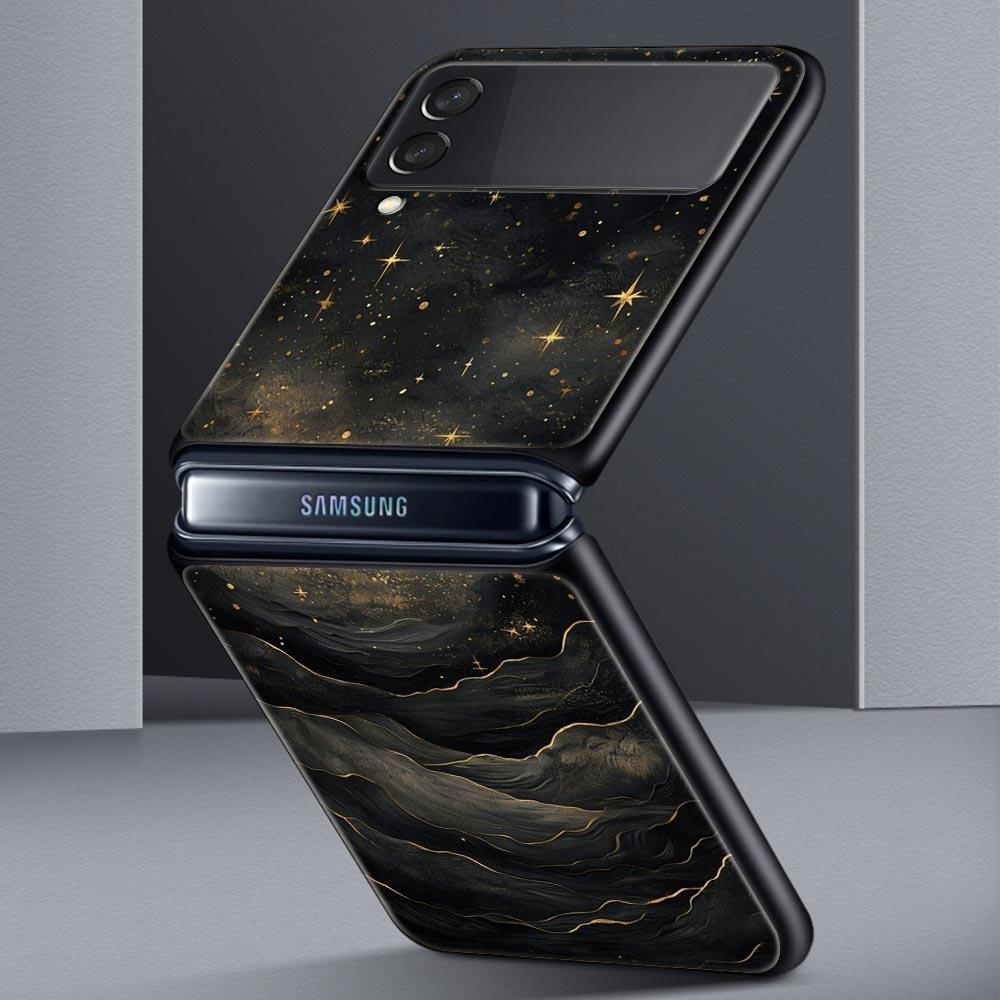 Fashion Starry Sky Stars Hard PC Phone Case For Samsung Galaxy Z Flip 7 6 5 4 Black Cover For Galaxy Z Flip 3 Foldable Shell Bag