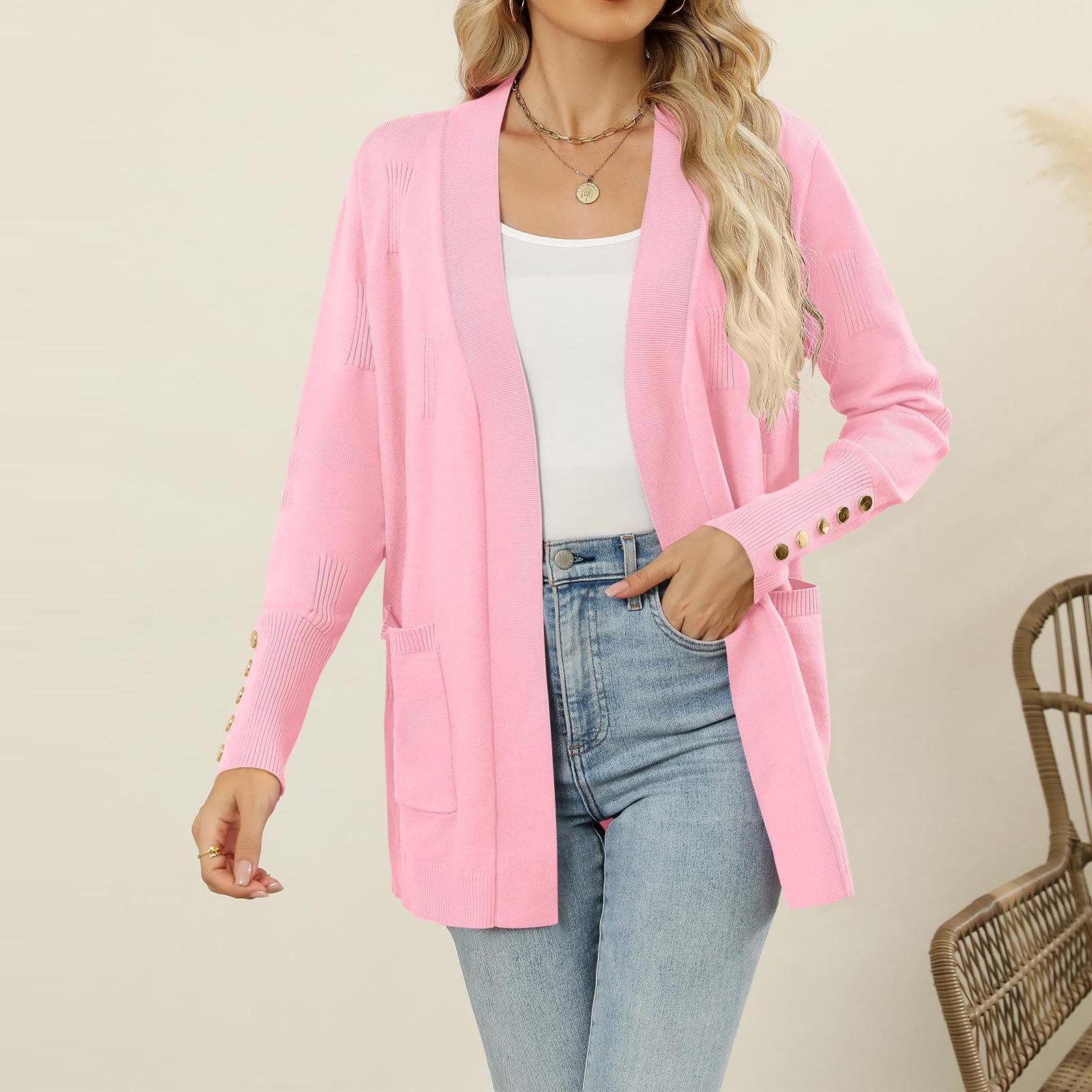 

Легкие свитера Кардиган в стиле колор-блок для женщин с карманами XXL