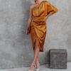 DAFIFY Abiti casual a vita alta a maniche lunghe con stampa tinta unita primavera autunno moda donna