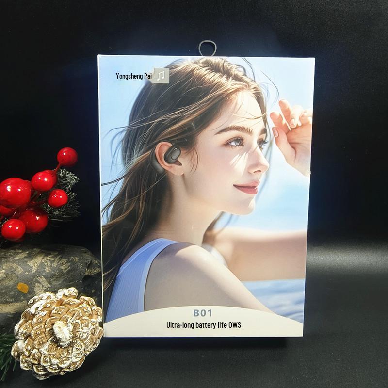 

OWS Black & White Single-Ear Bone Conduction Bluetooth Headset with Ultra-Long Standby