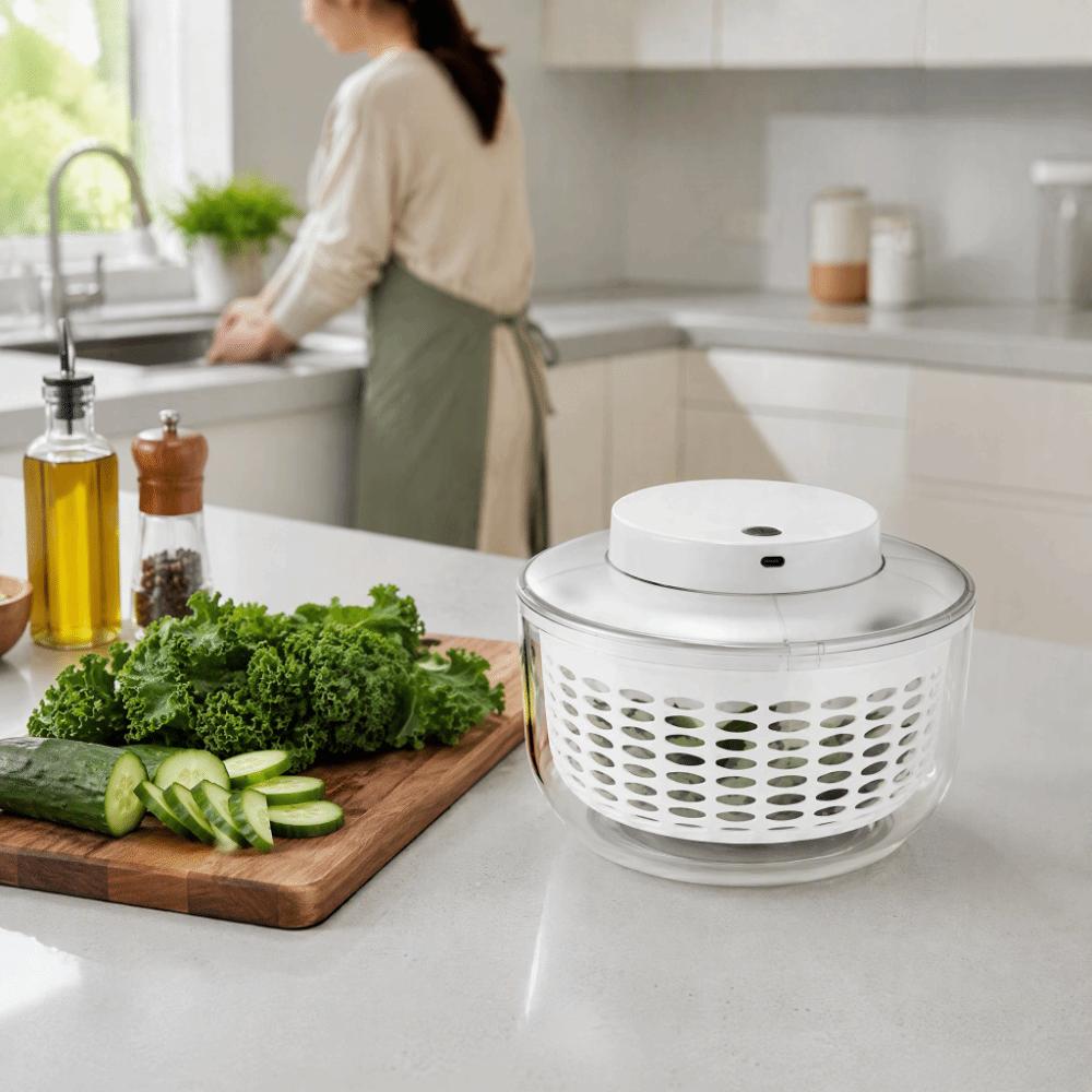 Automatic Salad Spinner Wet Separation Drain Basket Automatic Fruit Vegetable Dryer Kitchen