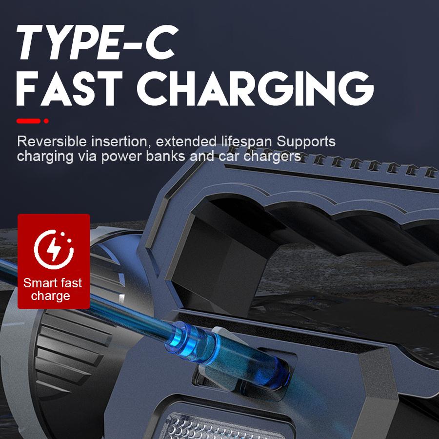 High Power Led Flashlights Rechargeable Camping Work Light Multi Functional Portable Light Solar Charging 4 Lighting Modes Torch