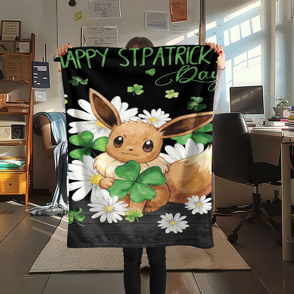1Pc Orange Lucky Pokemon Print Flannel Blanket, High quality Comfortable for All Seasons, Home Decor, Warmth and Comfort, Perfect for Christmas Gifts