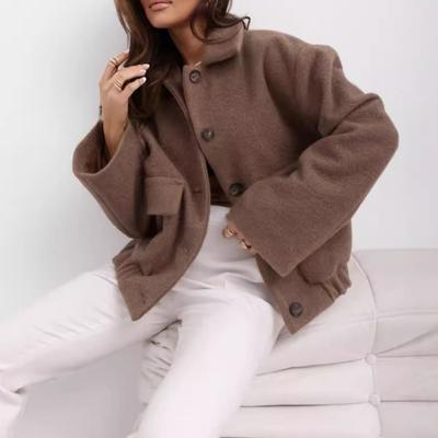 Damen Wolljacke Umlegekragen Einfarbig Einreihiger Mantel Plissierter Saum Thermo Langarm Pendeln Dating Frühling Herbst Wintermantel