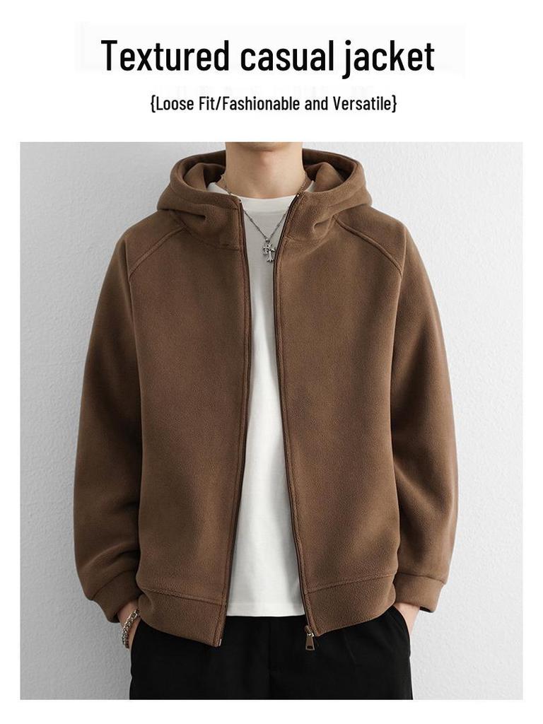 Men's Double-Sided Coral Fleece Hooded Jacket - Autumn/Winter 2025 Style, Thickened and Warm for Outdoor Casual Wear