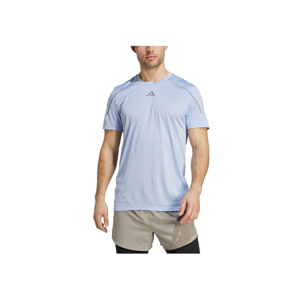 Adidas Solid Color Logo Print Crew Neck Short Sleeve T-Shirt Men Tops Blue IB9011