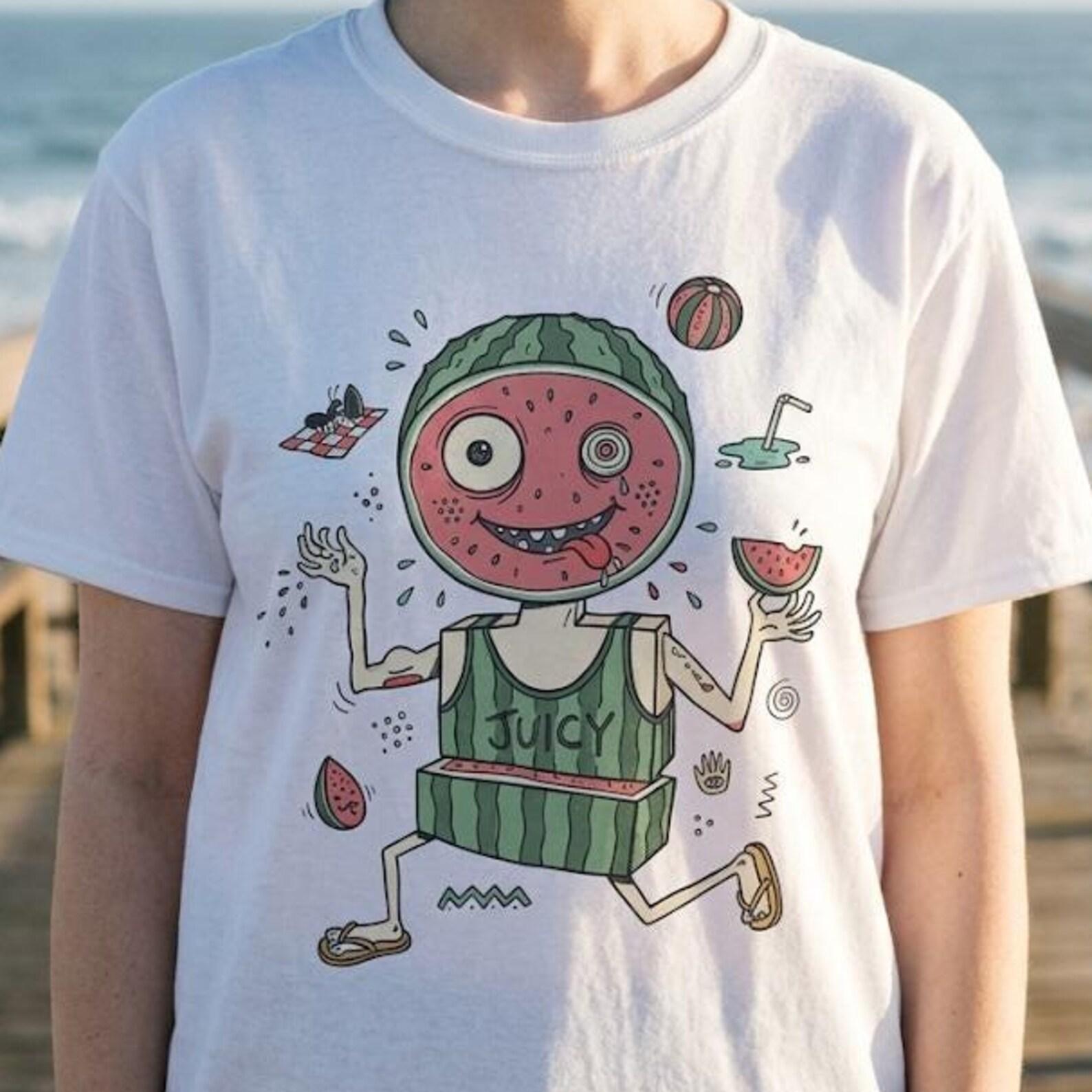 Funny Watermelon T-Shirt | Juicy Summer Graphic Tee, Quirky Fruit Lover Shirt L