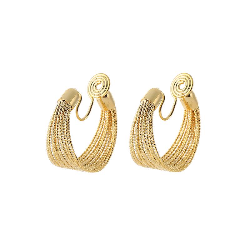 EH672 Pendientes Clip de Oreja de Estilo Metálico Europeo y Americano Sin Perforación para Bobina Antimosquitos - Círculo Grande con Aguja de Plata