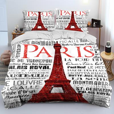 France Paris Eiffel Tower Comforter Bedding Set,Duvet Cover Bed Set Quilt Cover Pillowcase,King Queen Size Bedding Set Kid Adult