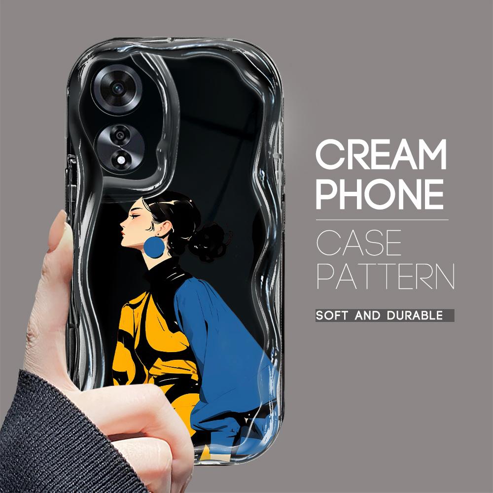 

For OPPO A17 A18 A38 A58 A98 Reno7 Z 8Z 8T 11F 11 Pro Realme 12 Lite 12 Pro C30 Fashion Girl Cream Texture Soft Silicone Full Lens Protect Casing OPPO A95 чёрный