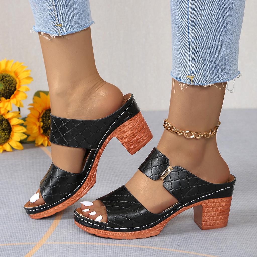 New summer fish mouth high heel sandals large size with casual thick heel sandals