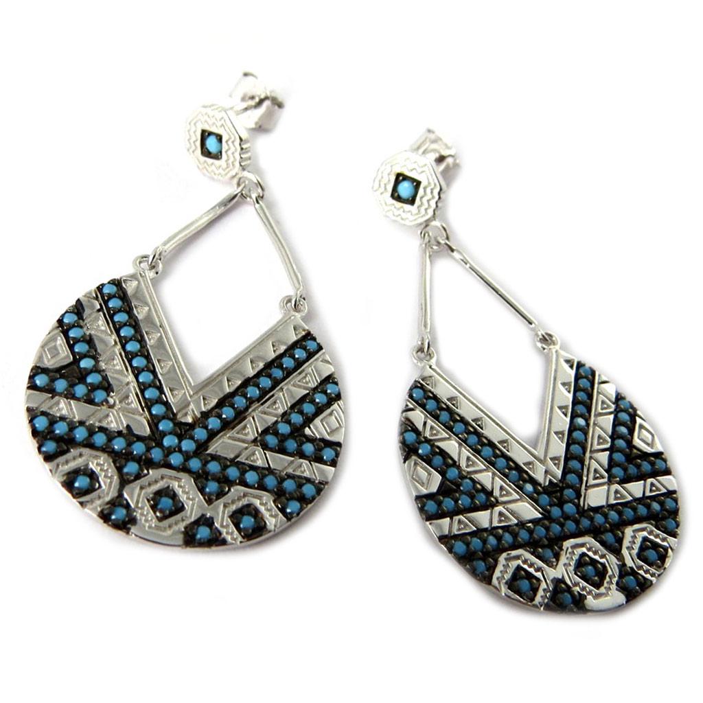 Les Trésors De Lily [N7691] - Boucles Argent 'Navajos' turquoise argenté (rhodié) - 40x30 mm