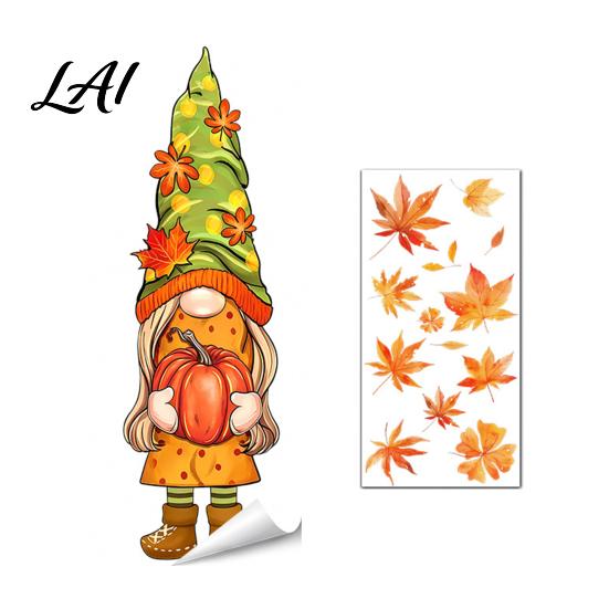 Cute Ghost Pumpkin Decals Autumn Ghost/Gnome Static Glass Sticker PVC Waterproof Maple Leaves Window Removable Party Supplies Decal Cling